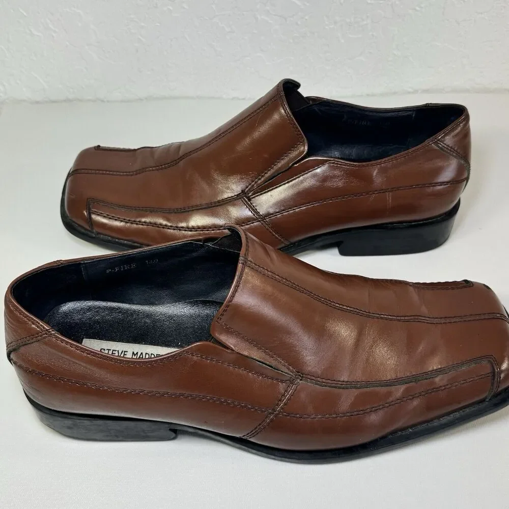 Steve Madden P Fire Mens 13 Loafer‎ Shoes Brown Leather Square Toe